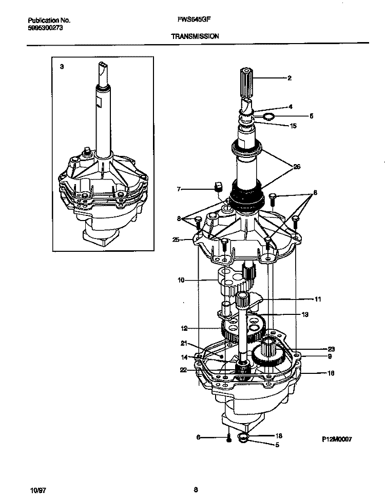 TRANSMISSION Diagram and Parts List for FWS645GFT0  Frigidaire Washer