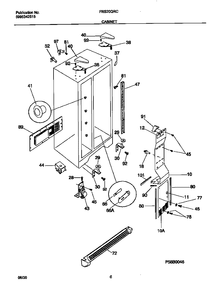 CABINET Diagram and Parts List for FRS20QRCW9  Frigidaire Refrigerator