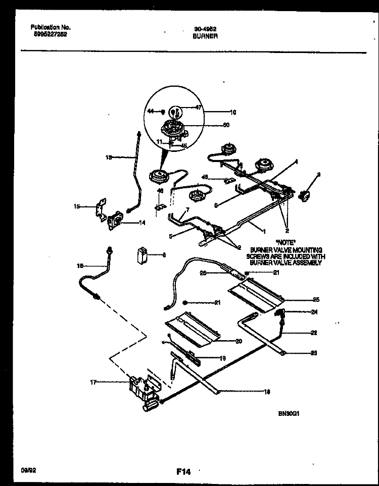 BURNER PARTS Diagram and Parts List for 30-4952-00-01  Tappan Range