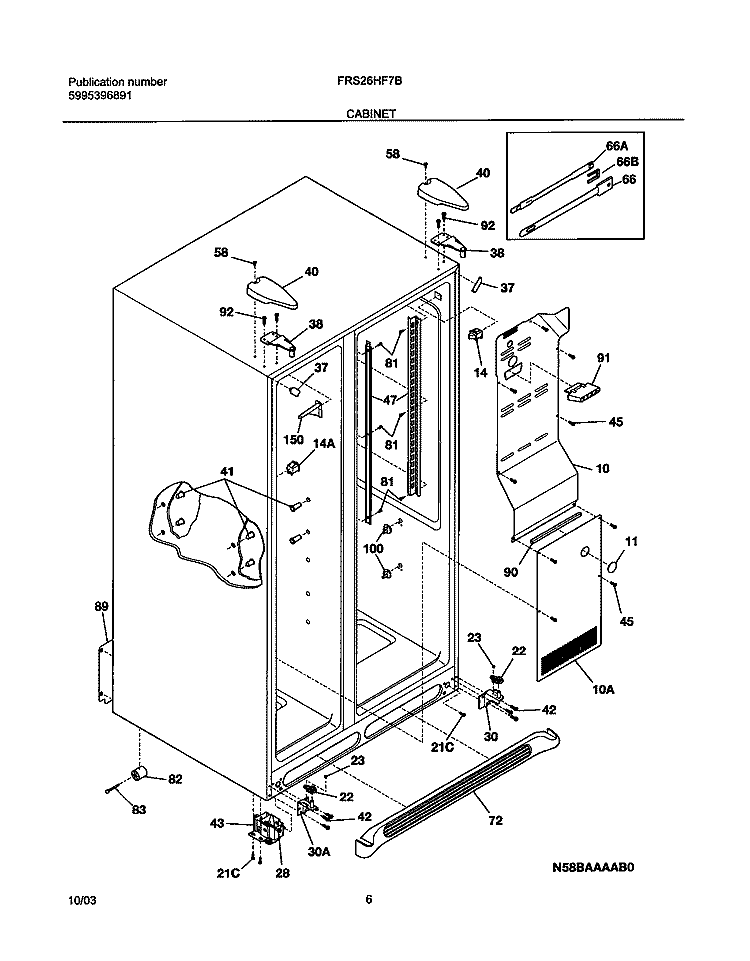 CABINET Diagram and Parts List for FRS26HF7BQ4  Frigidaire Refrigerator