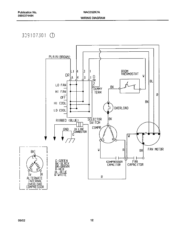 WIRING DIAGRAM Diagram and Parts List for WAC052K7A7  Westinghouse Air Conditioner