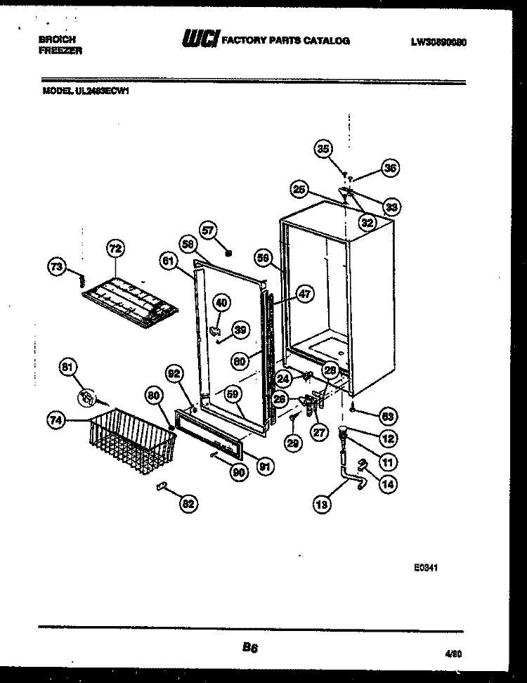CABINET PARTS Diagram and Parts List for UL2483ECW1  Frigidaire Freezer