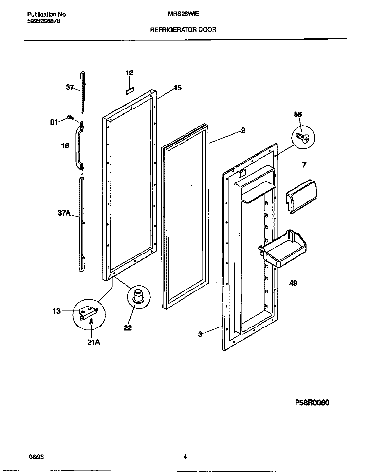 REFRIGERATOR DOOR Diagram and Parts List for MRS26WIED1  Frigidaire Refrigerator