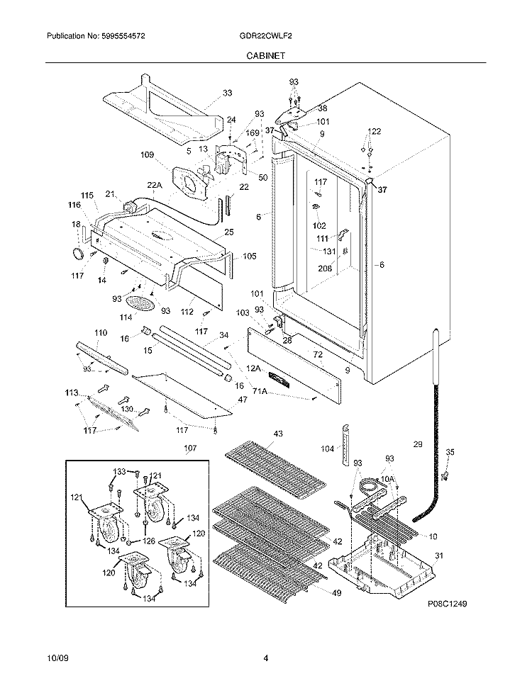CABINET Diagram and Parts List for GDR22CWLF2  Frigidaire Refrigerator