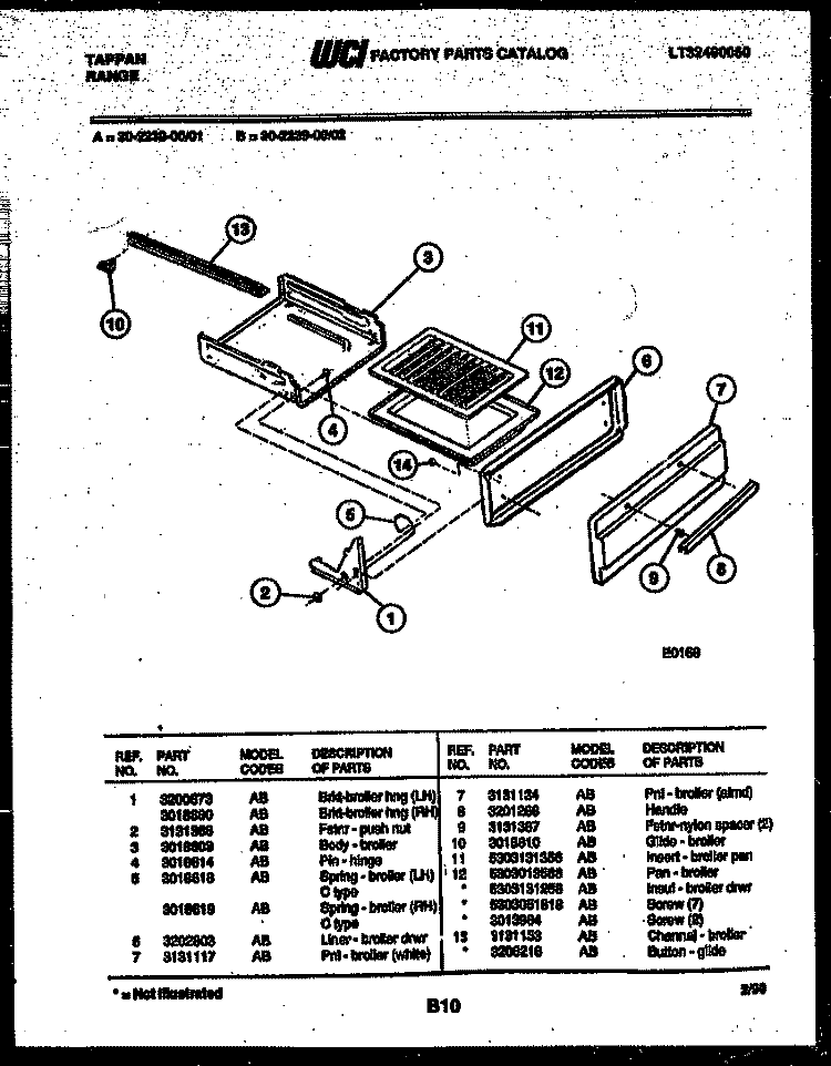 BROILER DRAWER PARTS Diagram and Parts List for 30-2239-00-01  Tappan Range