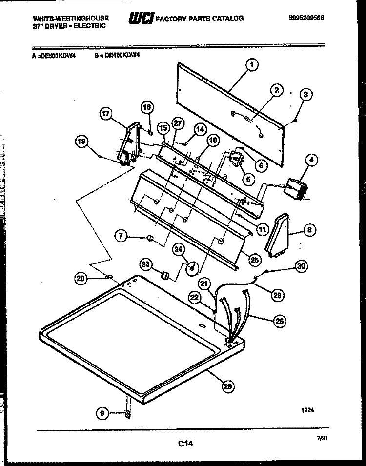 CONSOLE AND CONTROL PARTS Diagram and Parts List for DE500KDW4  Frigidaire Dryer