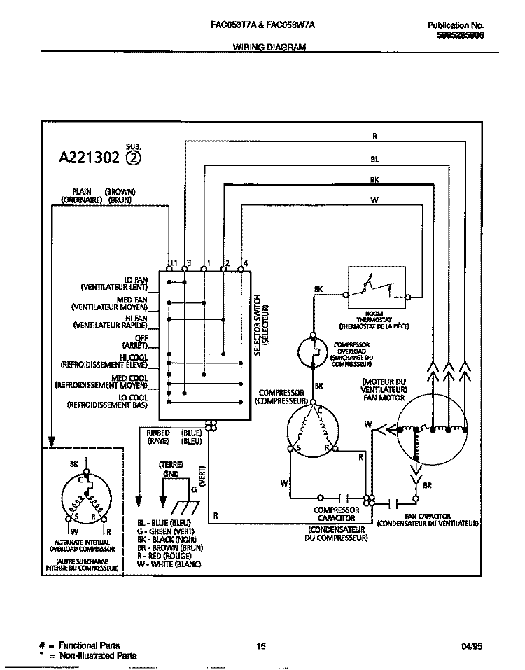 WIRING DIAGRAM Diagram and Parts List for FAC056W7A2  Frigidaire Air Conditioner