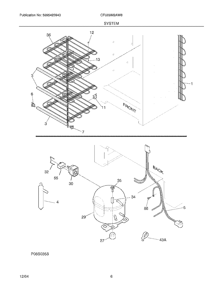 SYSTEM Diagram and Parts List for CFU09M2AW8  Uni Freezer