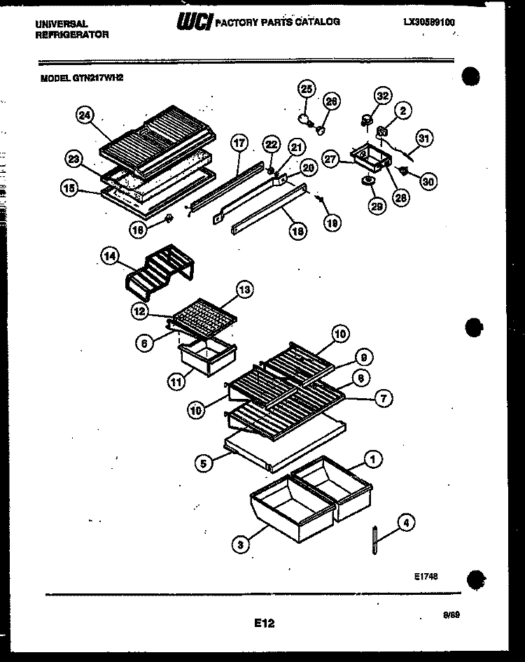 SHELVES AND SUPPORTS Diagram and Parts List for GTN217AH2  Frigidaire Refrigerator