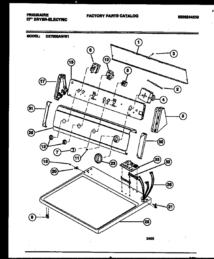 CONSOLE AND CONTROL PARTS Diagram and Parts List for DE7000AWW1  Frigidaire Dryer