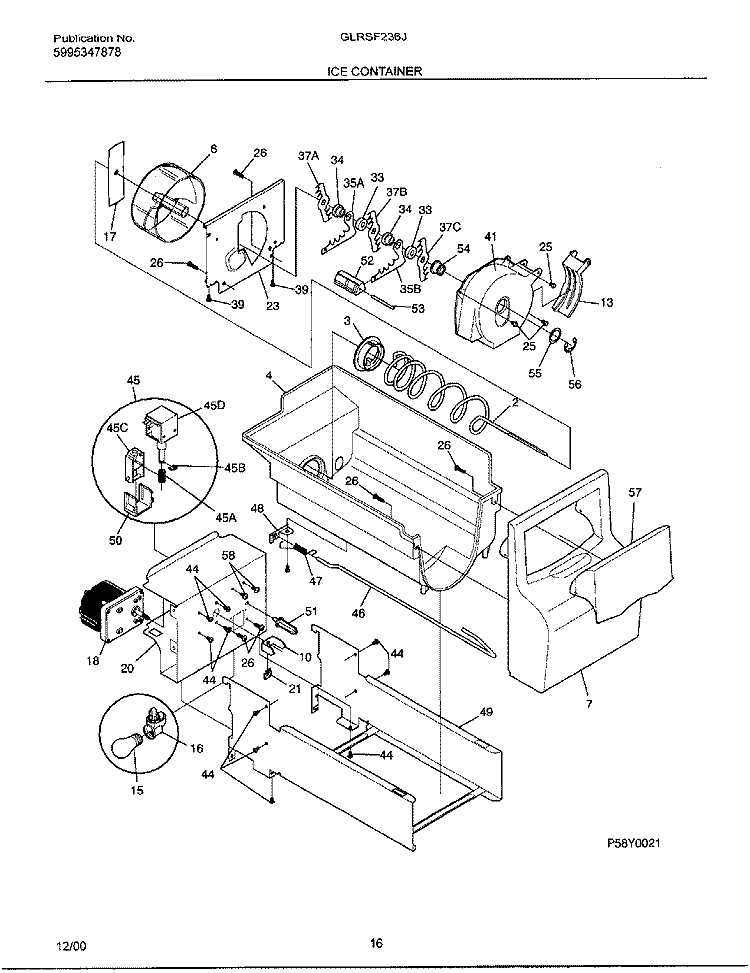 ICE CONTAINER Diagram and Parts List for GLRSF236JW2  Frigidaire Refrigerator