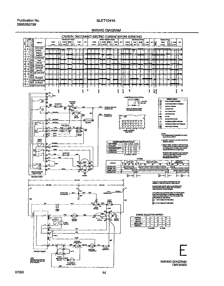 WIRING DIAGRAM Diagram and Parts List for GLET1041AS2  Frigidaire Washer Dryer Combo
