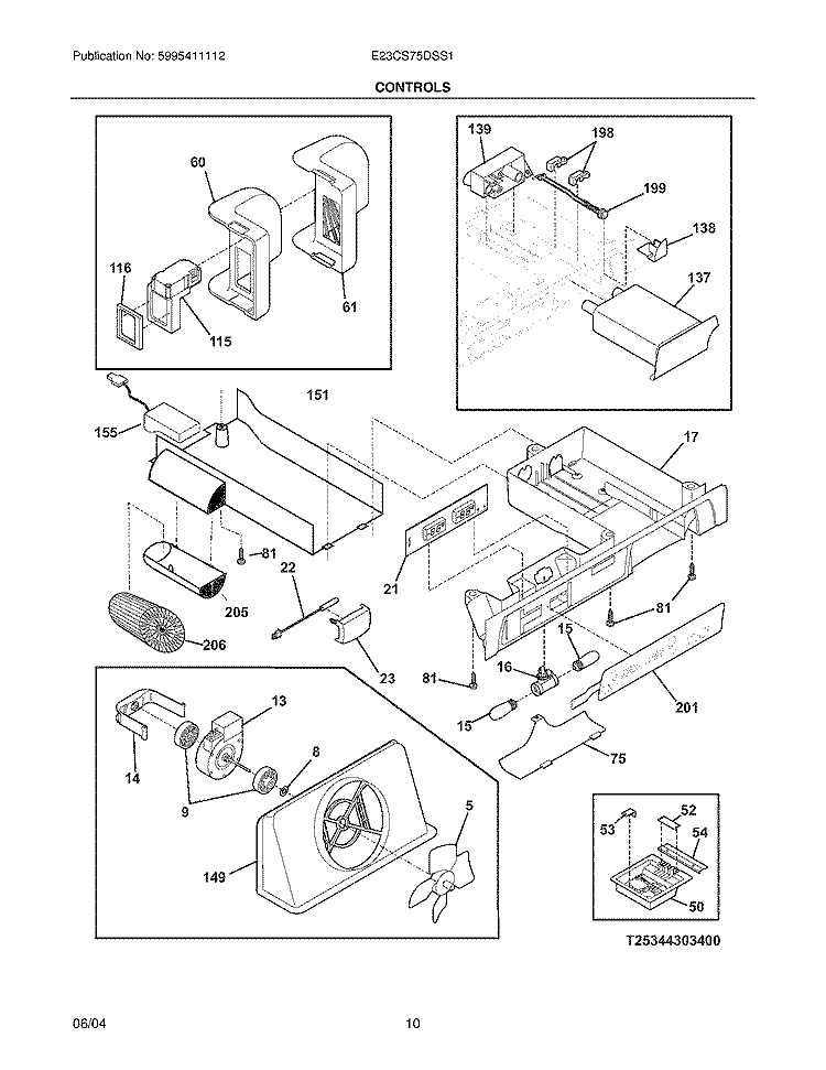 CONTROLS Diagram and Parts List for E23CS75DSS1  Electrolux Refrigerator