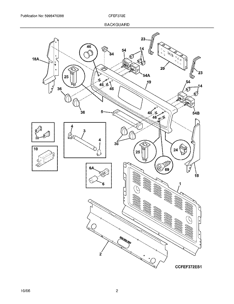 BACKGUARD Diagram and Parts List for CFEF372EQ4  Frigidaire Range