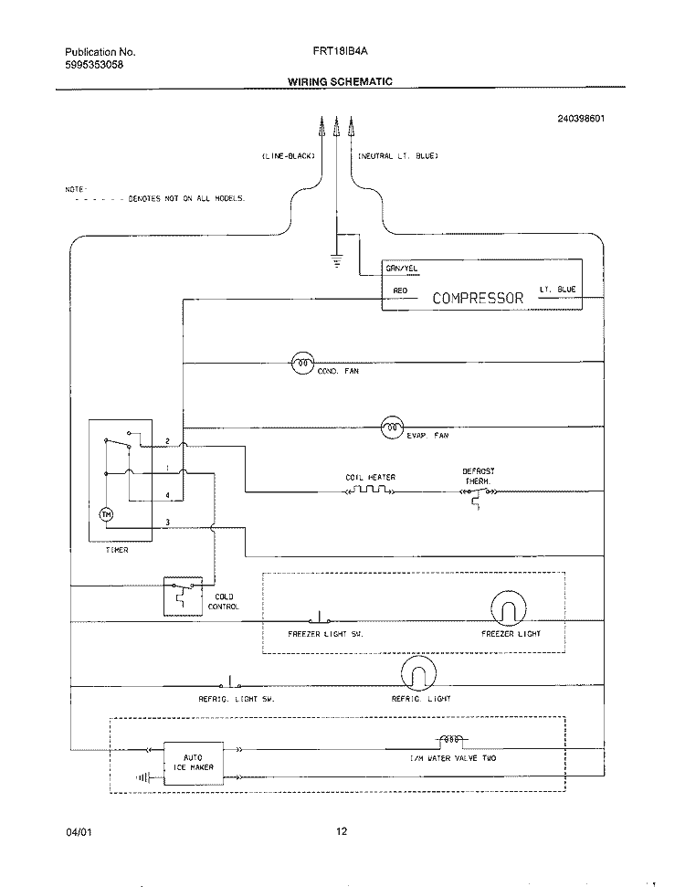 WIRING SCHEMATIC Diagram and Parts List for FRT18IB4AW0  Frigidaire Refrigerator