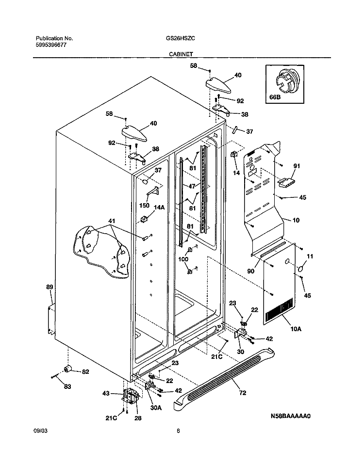 CABINET Diagram and Parts List for GS26HSZCC3  Frigidaire Refrigerator