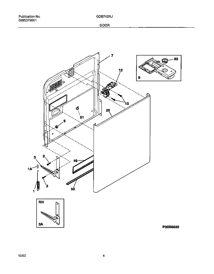DOOR Diagram and Parts List for GDB742RJS3  Gibson Dishwasher