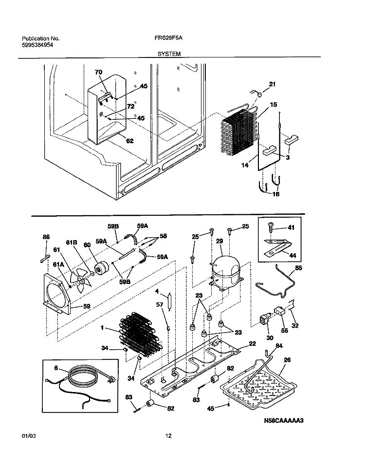 SYSTEM Diagram and Parts List for FRS26F5AQ6  Frigidaire Refrigerator