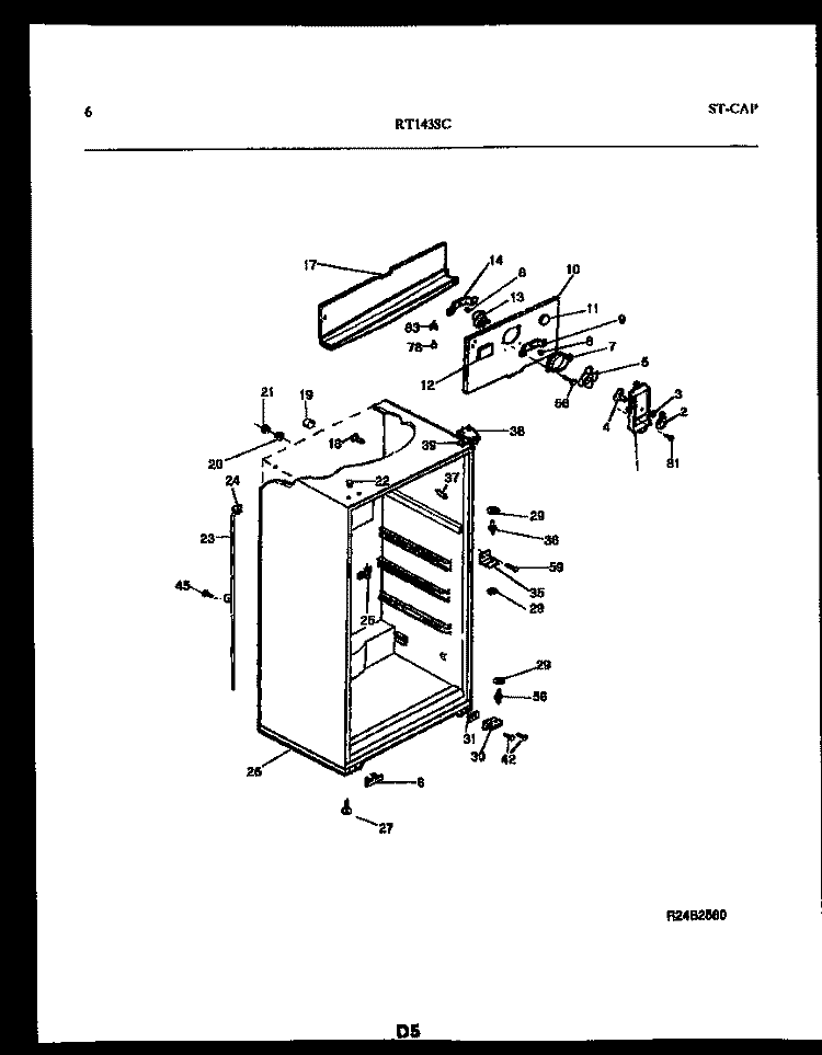 CABINET PARTS Diagram and Parts List for RT143SCD0  Frigidaire Refrigerator