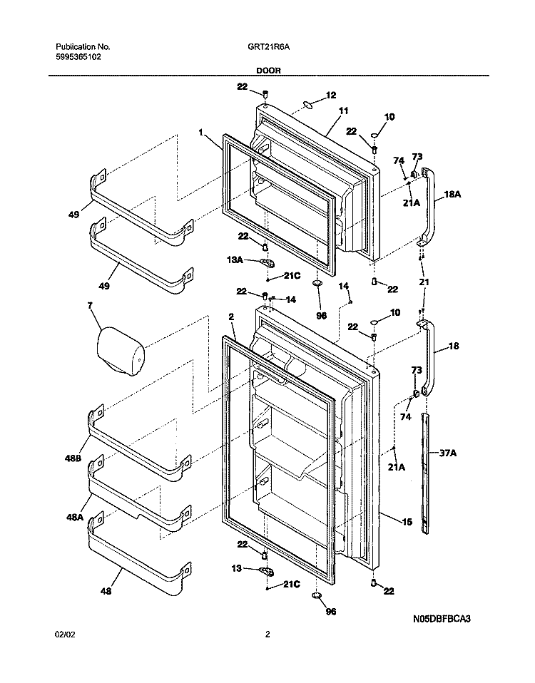 DOOR Diagram and Parts List for GRT21R6AW2  Gibson Refrigerator