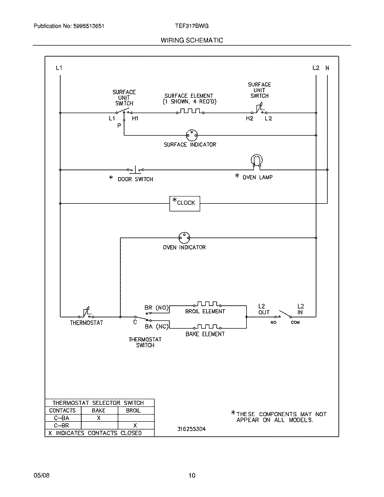 WIRING SCHEMATIC Diagram and Parts List for TEF317BWG  Tappan Range