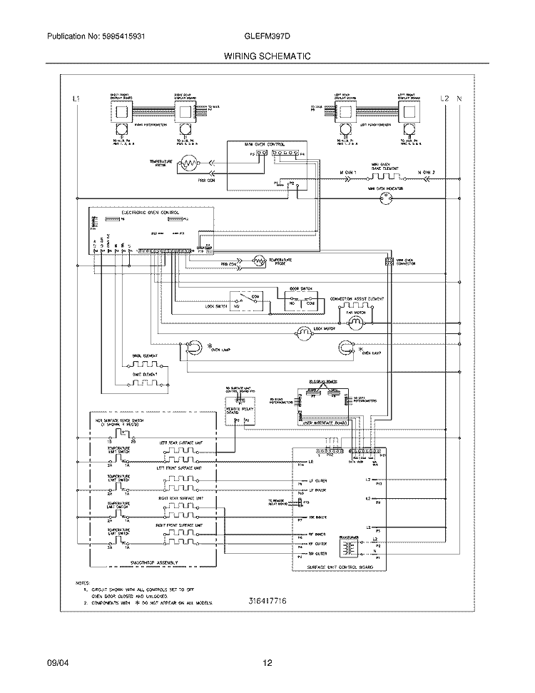 WIRING SCHEMATIC Diagram and Parts List for GLEFM397DSA  Frigidaire Range