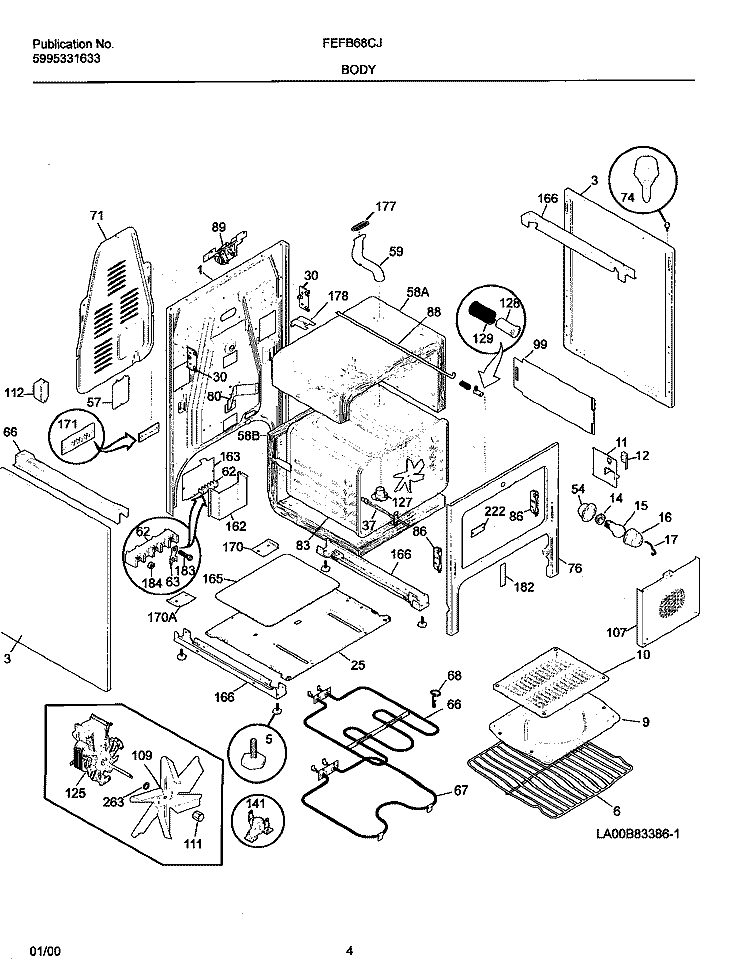 BODY Diagram and Parts List for FEFB68CJSA  Frigidaire Range