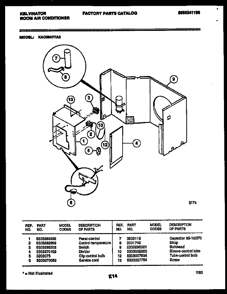ELECTRICAL PARTS Diagram and Parts List for KAC084P7A3  Kelvinator Air Conditioner