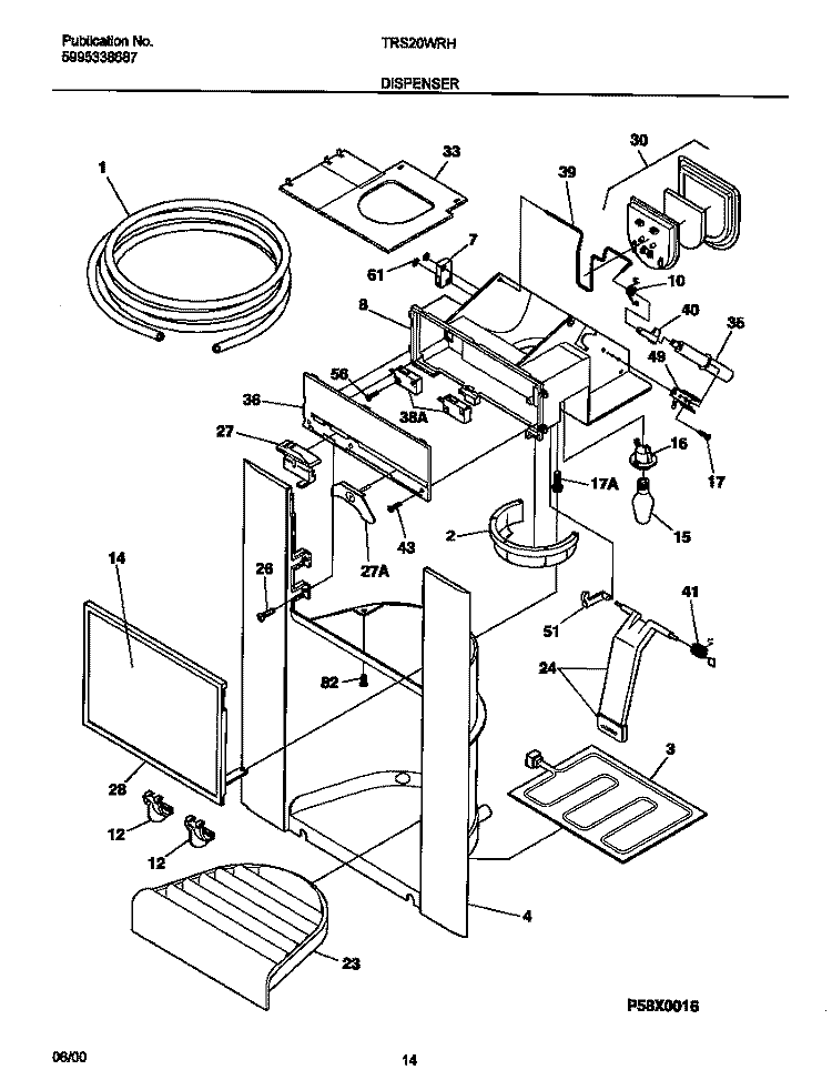 I&W DISPENSER Diagram and Parts List for TRS20WRHD4  Tappan Refrigerator
