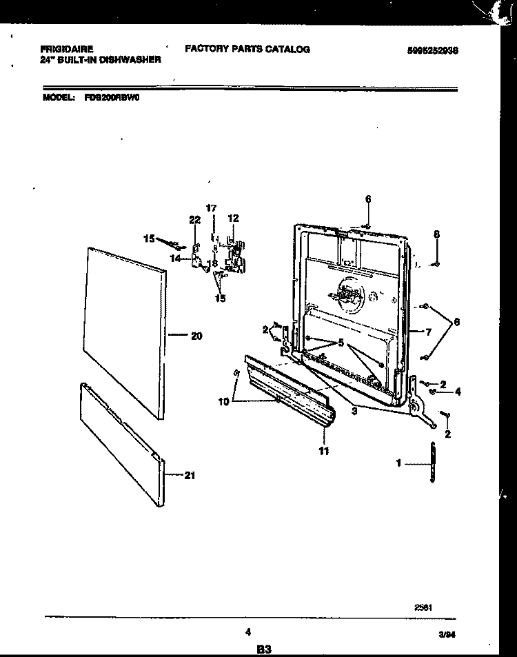 DOOR PARTS Diagram and Parts List for FDB200RBW0  Frigidaire Dishwasher