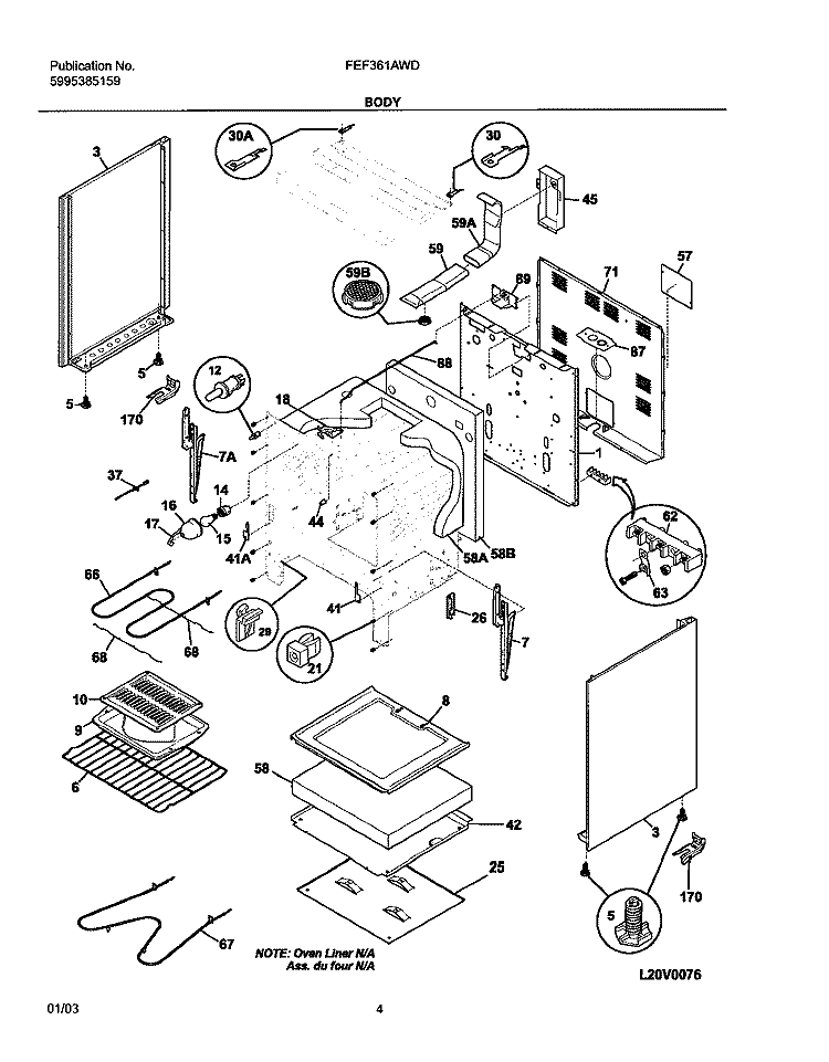 BODY Diagram and Parts List for FEF361AWD  Frigidaire Range