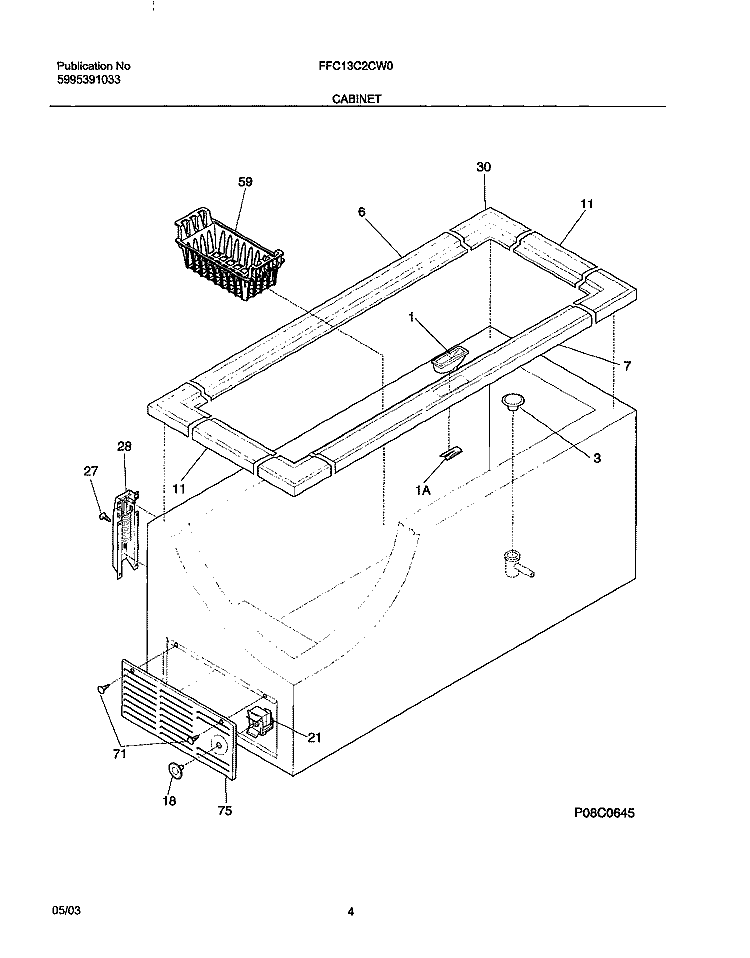 CABINET Diagram and Parts List for FFC13C2CW0  Frigidaire Freezer