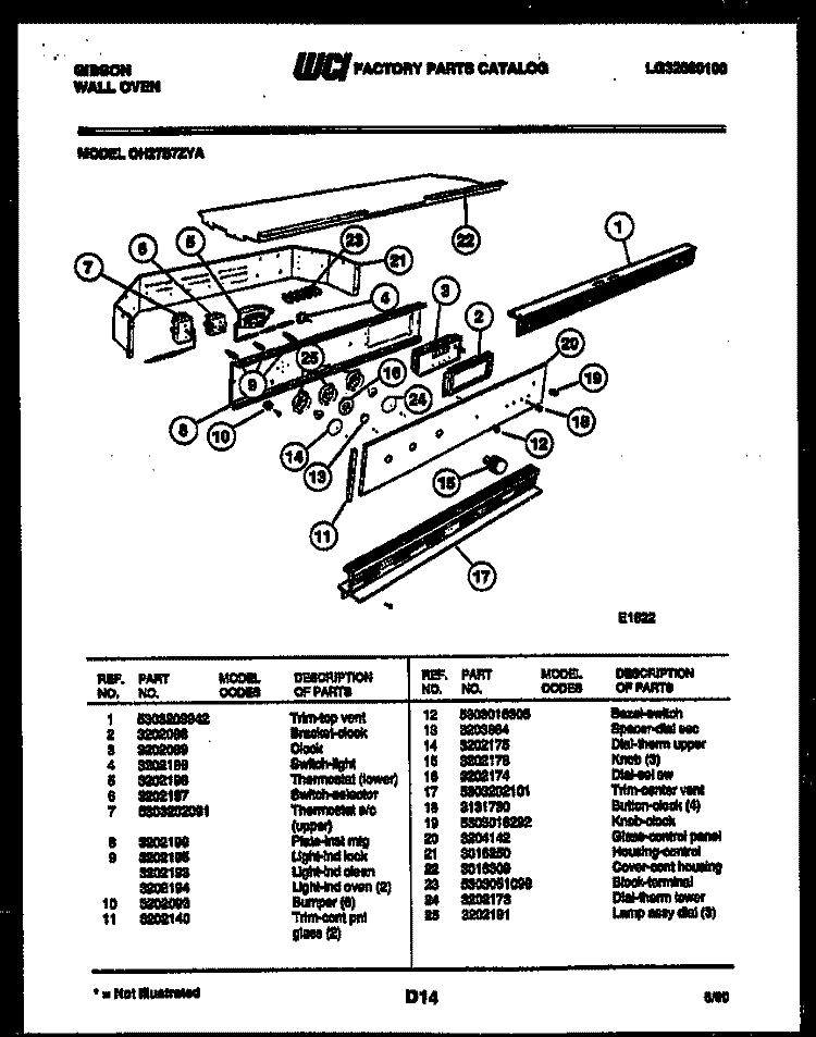 CONTROL PARTS Diagram and Parts List for OH27S7ZYA  Gibson Wall Oven