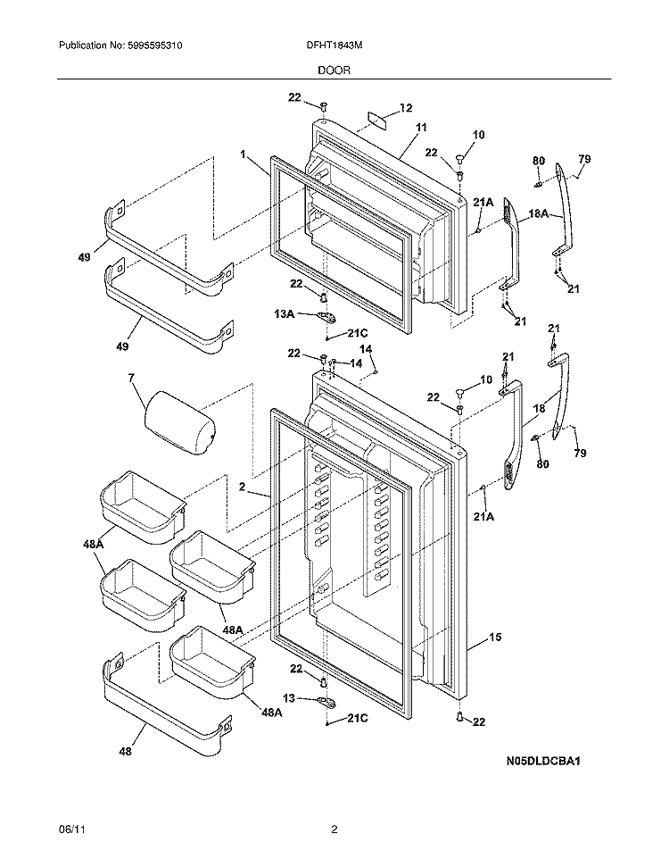 DOOR Diagram and Parts List for DFHT1843MW3  Frigidaire Refrigerator