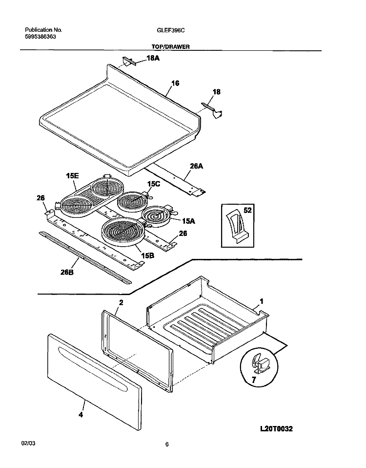 TOP / DRAWER Diagram and Parts List for GLEF396CSA  Frigidaire Range