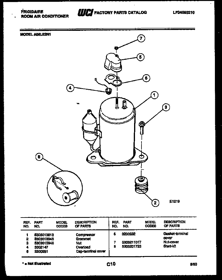COMPRESSOR PARTS Diagram and Parts List for A05LE2N1  Frigidaire Air Conditioner
