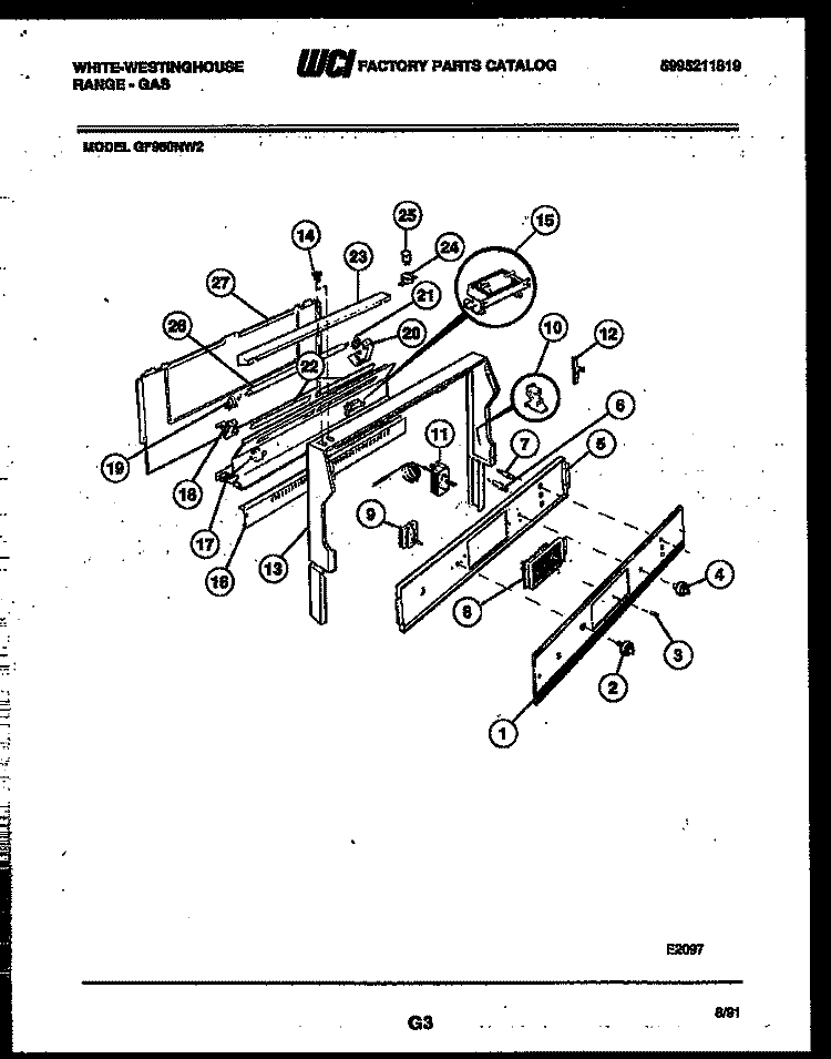 BACKGUARD Diagram and Parts List for GF950ND2  Frigidaire Range