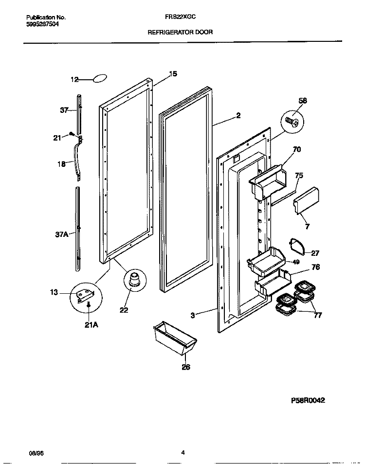 REFRIGERATOR DOOR Diagram and Parts List for FRS22XGCD3  Frigidaire Refrigerator