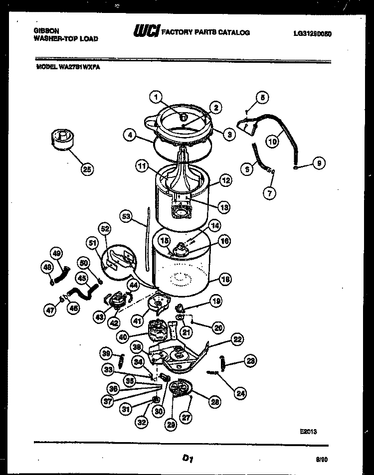 TUB DETAIL Diagram and Parts List for WA27S1WXFA  Gibson Washer