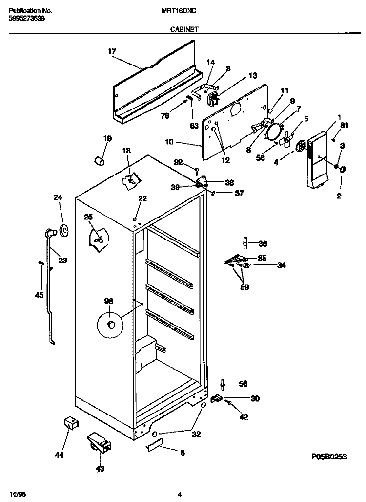 CABINET Diagram and Parts List for MRT18DNCW2  Frigidaire Refrigerator