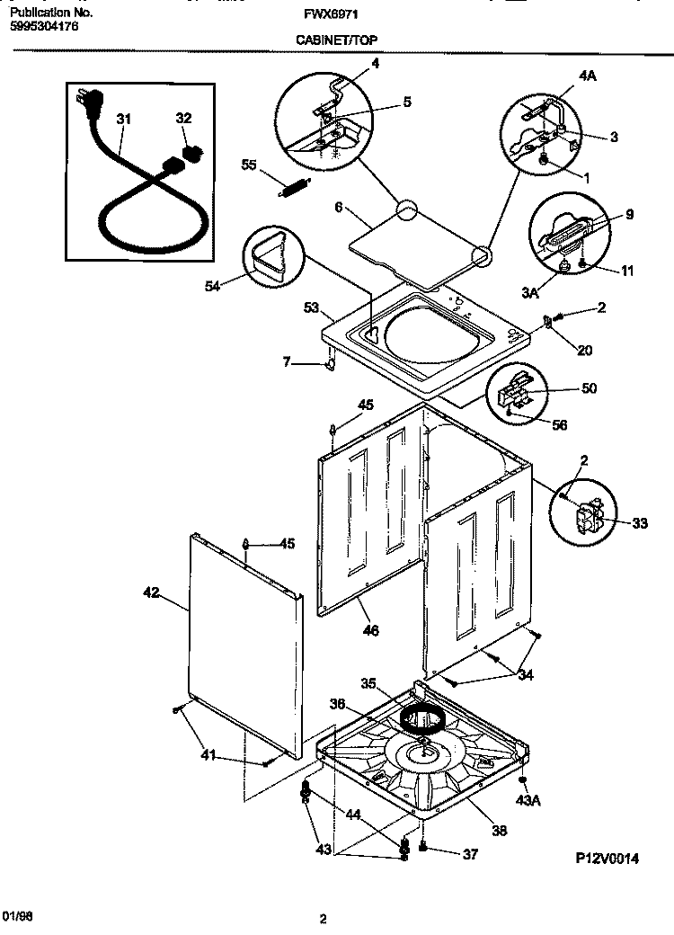 CABINET / TOP Diagram and Parts List for FWX6971EW2  Frigidaire Washer