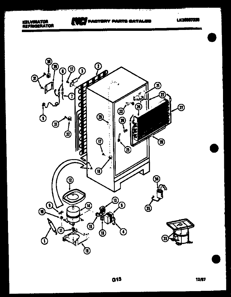 SYSTEM AND AUTOMATIC DEFROST PARTS Diagram and Parts List for TPK160BN4D  Kelvinator Refrigerator