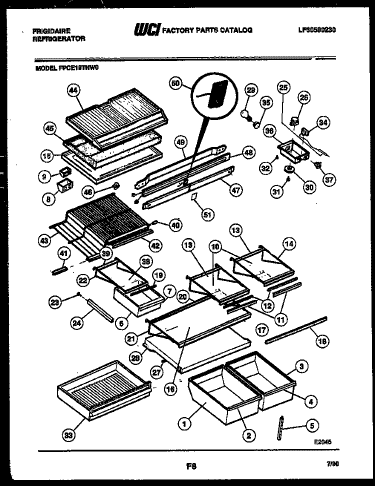 SHELVES AND SUPPORTS Diagram and Parts List for FPCE19TNL0  Frigidaire Refrigerator