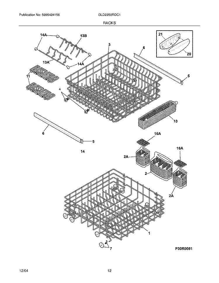 RACKS Diagram and Parts List for GLD2250RDC1  Frigidaire Dishwasher