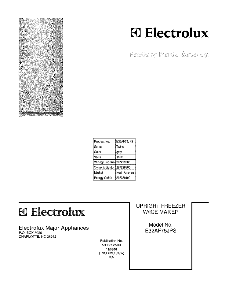 COVER Diagram and Parts List for E32AF75JPS1  Electrolux Freezer