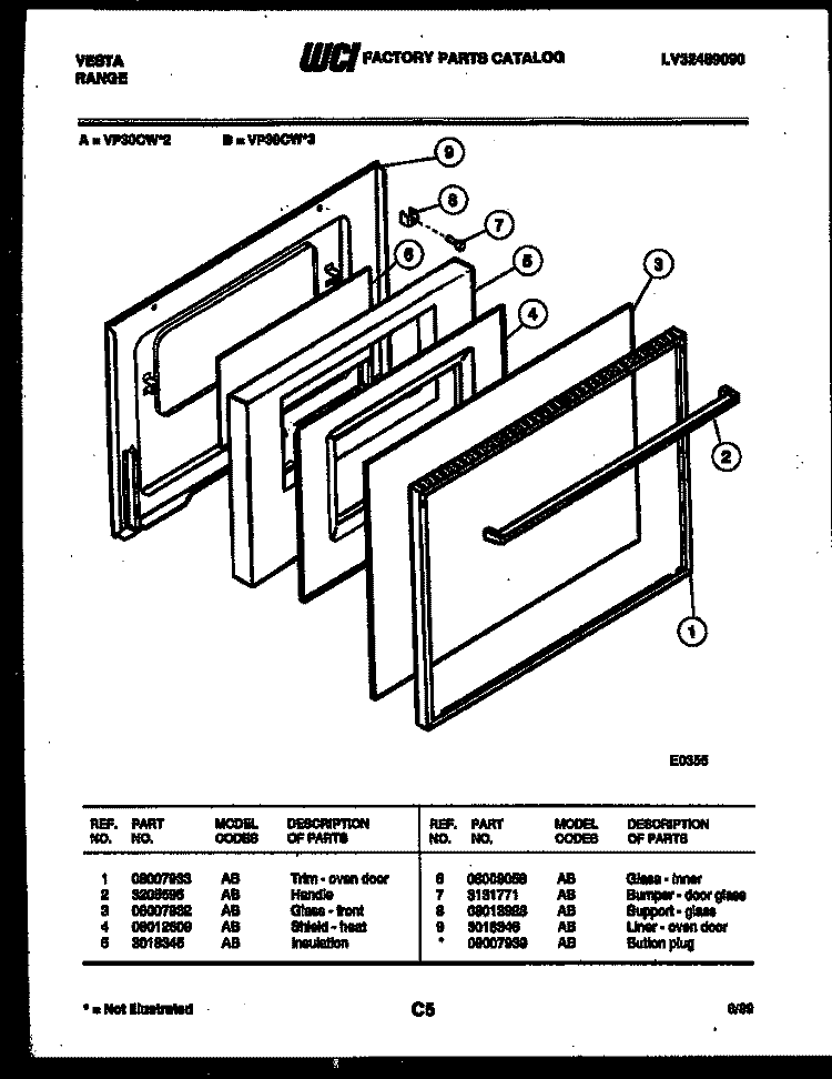 DOOR PARTS Diagram and Parts List for VP30CW3  Tappan Range