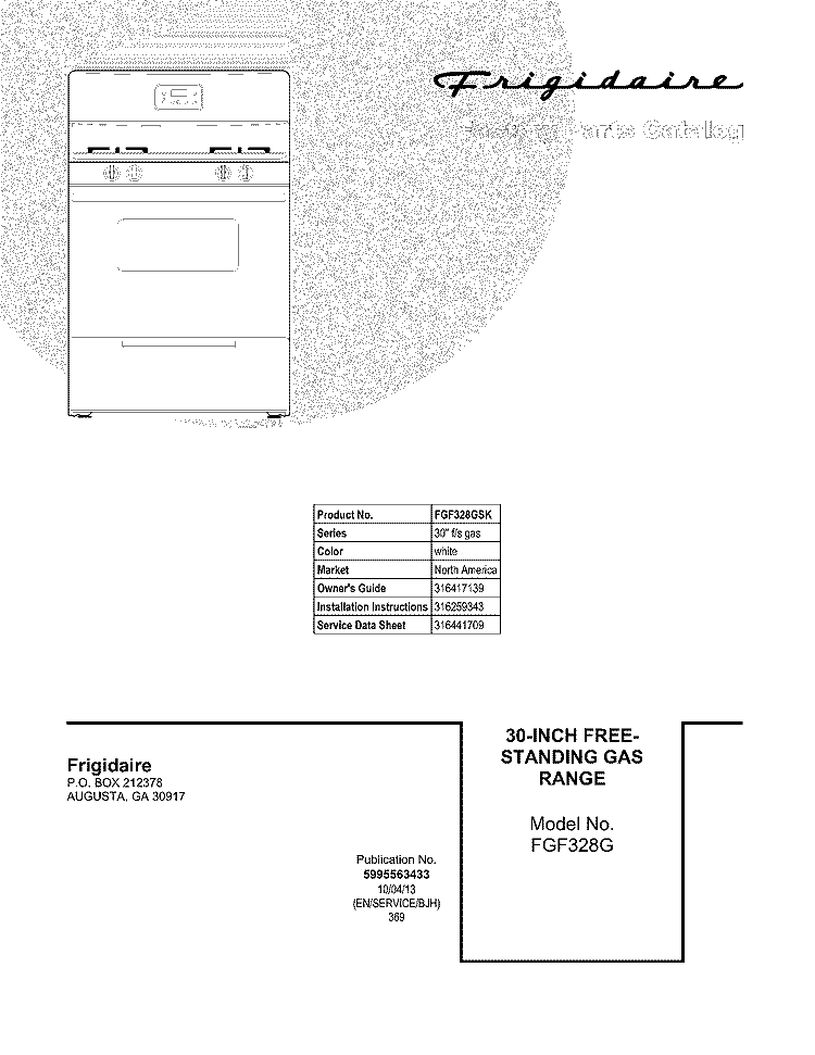 COVER Diagram and Parts List for FGF328GSK  Frigidaire Range