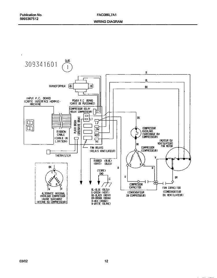 WIRING DIAGRAM Diagram and Parts List for FAC086L7A1  Frigidaire Air Conditioner