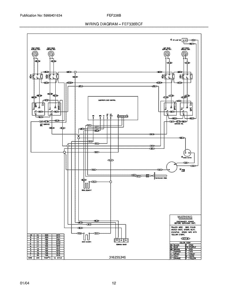WIRING DIAGRAM Diagram and Parts List for FEF336BCG  Frigidaire Range