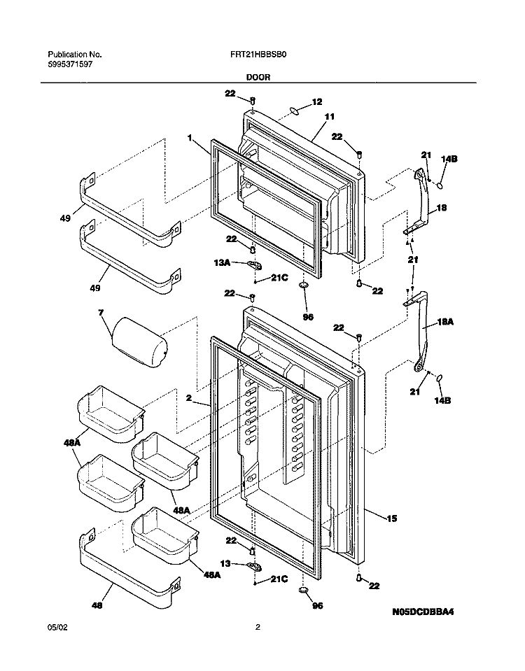 DOOR Diagram and Parts List for FRT21HBBSB0  Frigidaire Refrigerator